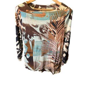 Chico's Multicolor Patterned Boatneck 3/4 Sleeve Top Sz S